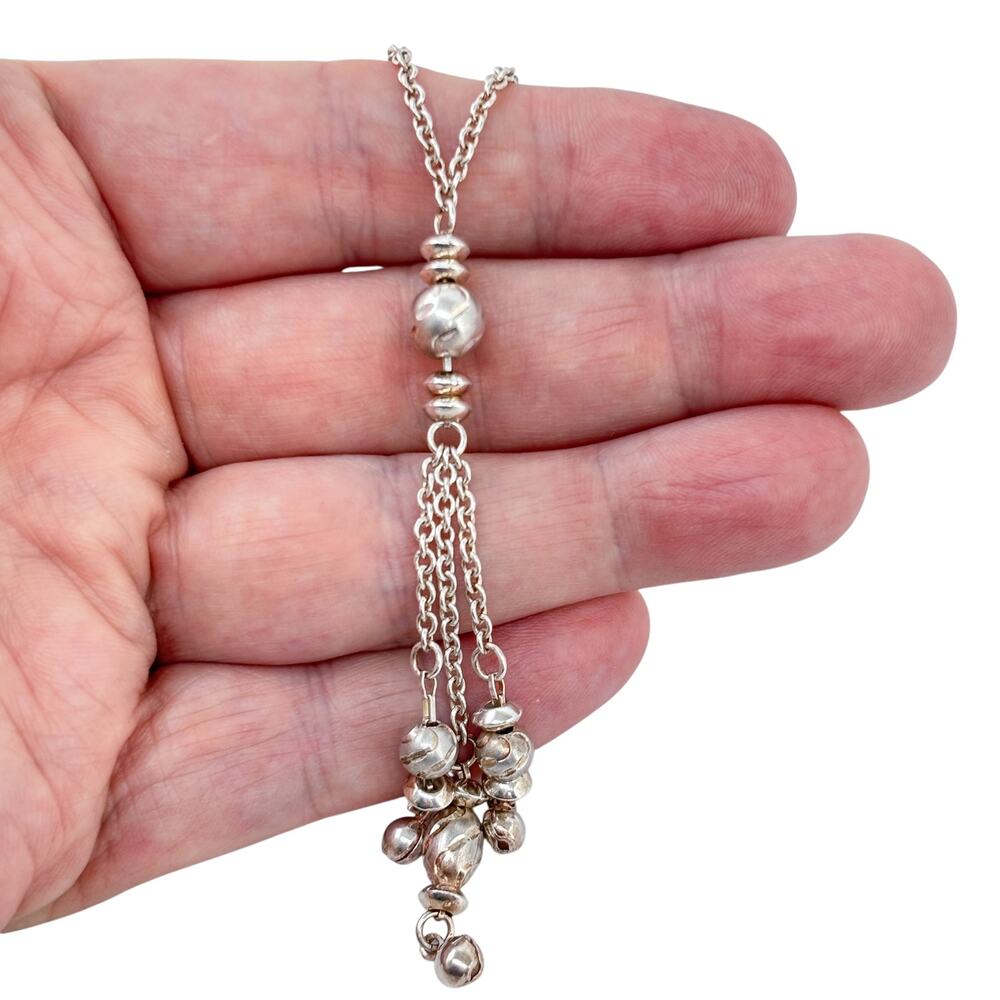 Vintage Sterling Silver 925 Beaded Tassel Drop Necklace 17"